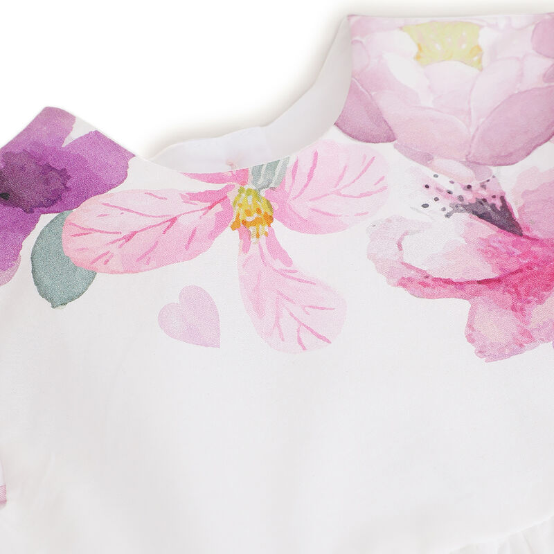 Girls White and Pink Floral Printed Short Sleeve Dress image number 2